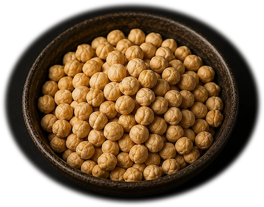 Chickpeas in a rustic dark bowl
