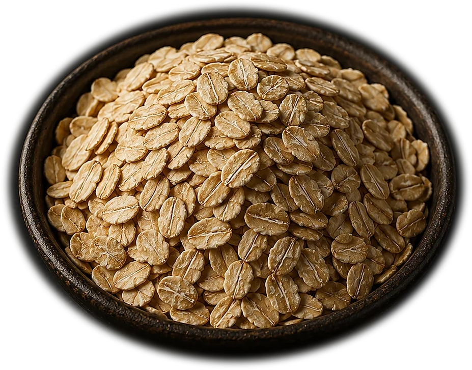 Rolled oats in a dark ceramic bowl